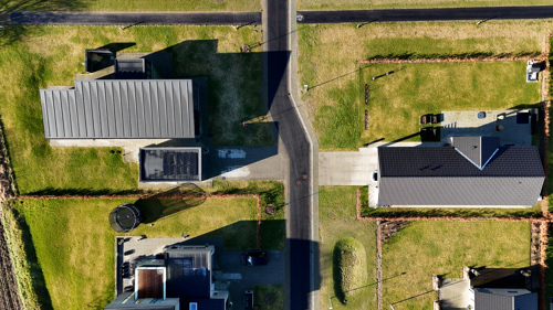 Dronebillede af Dalby Bakker boligområde.