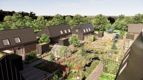 Illustration af hvordan det nye boligområde Helheden skal se ud, når det er færdigt.